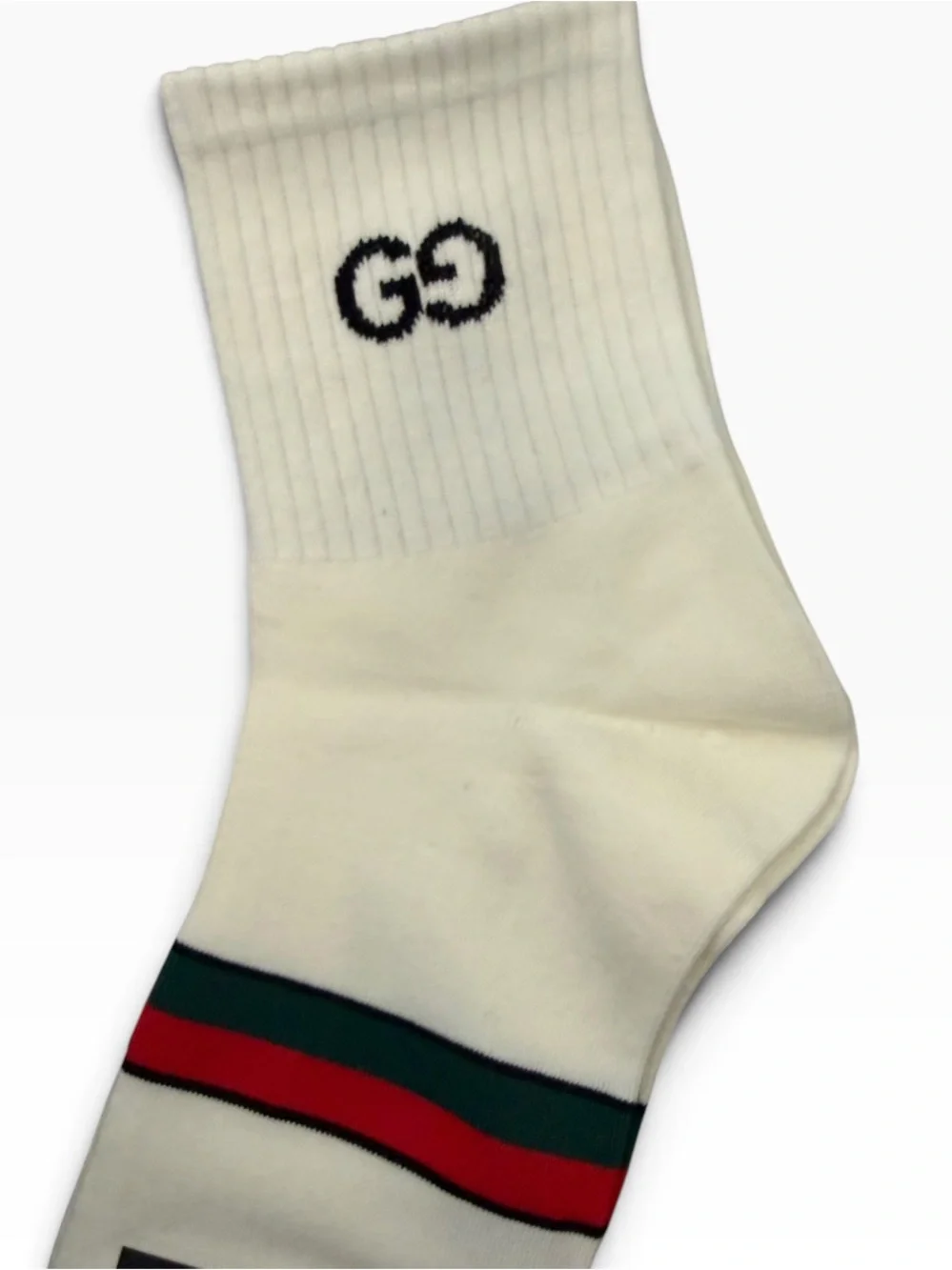 2 Pair Gucci Outlet Men's Logo Crew Socks in Brown and Tan with Web Stripe